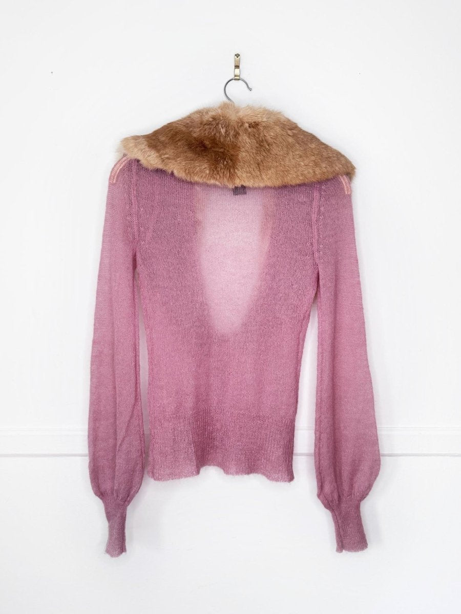 y2k arden b luxe rabbit fur collar mohair-wool knit cardigan - good market thrift store