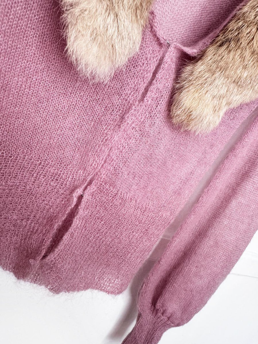 y2k arden b luxe rabbit fur collar mohair-wool knit cardigan - good market thrift store