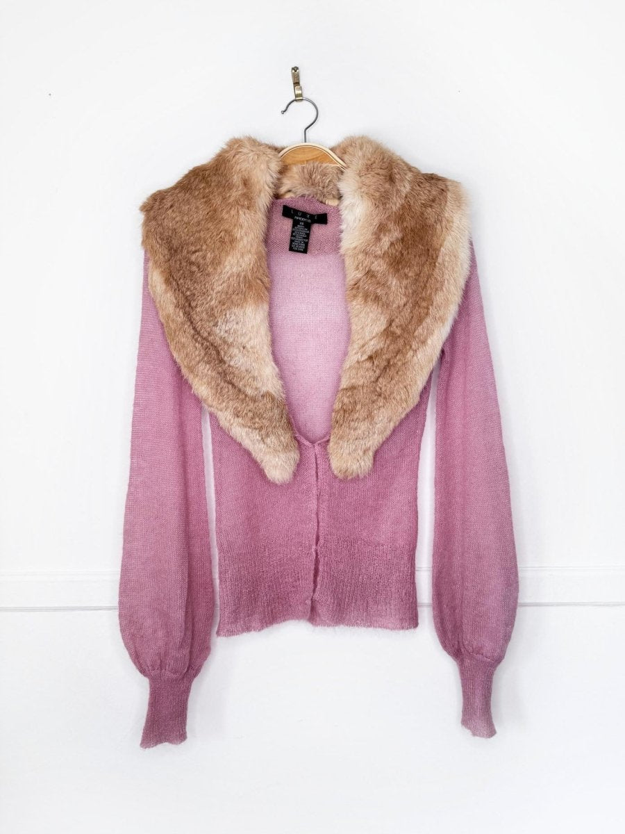 y2k arden b luxe rabbit fur collar mohair-wool knit cardigan - good market thrift store