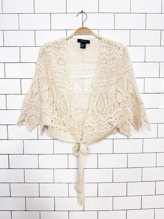 y2k arden b mohair-blend loose crochet knit tie front cropped cardigan - good market thrift store