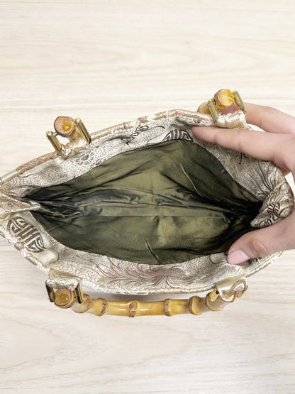 y2k bamboo handle satin brocade handbag - good market thrift store