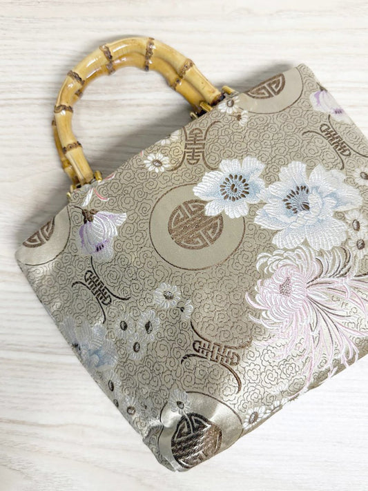 y2k bamboo handle satin brocade handbag - good market thrift store