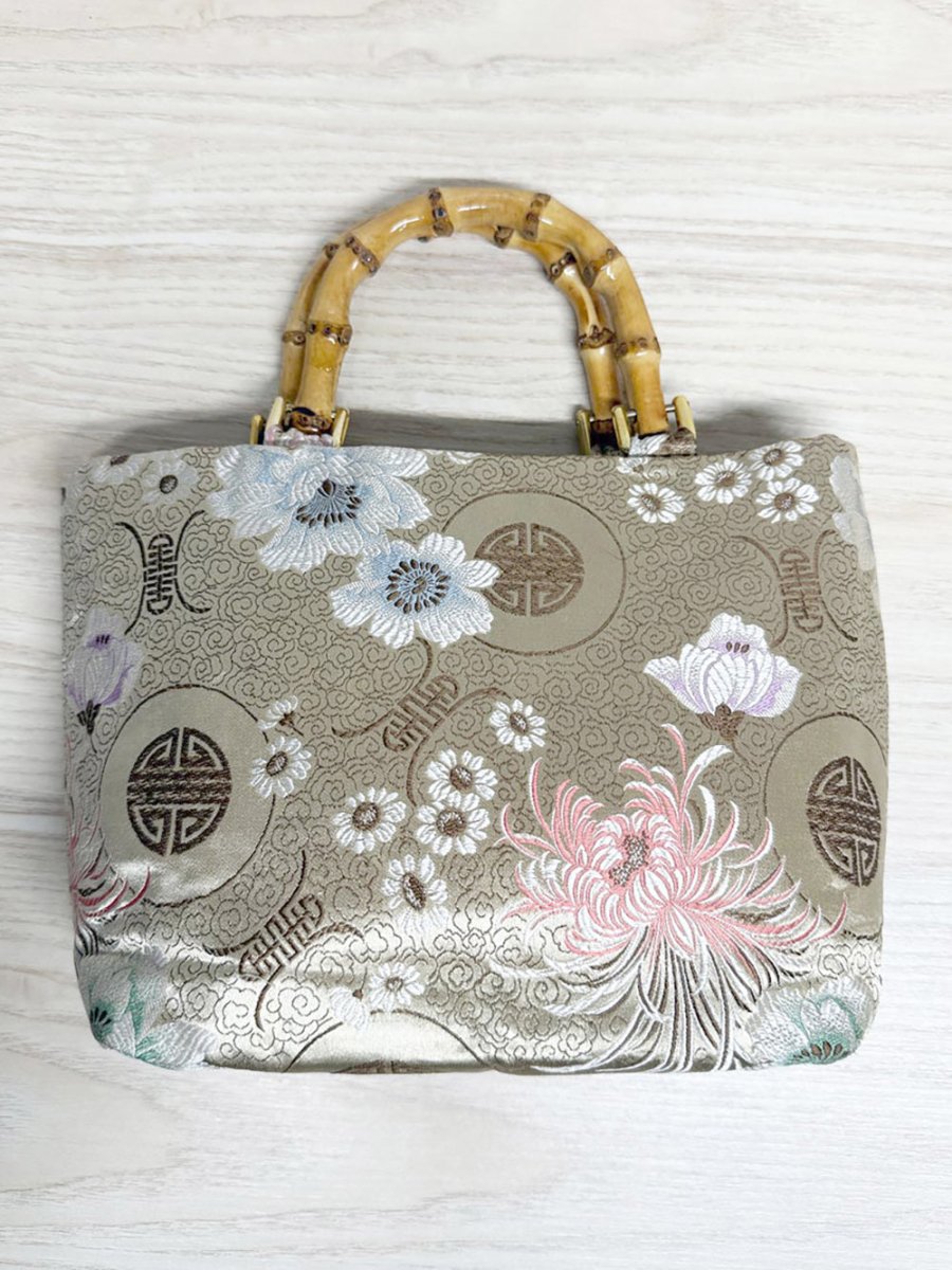 y2k bamboo handle satin brocade handbag - good market thrift store