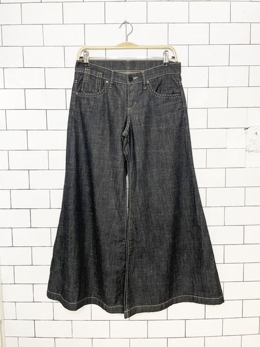 y2k bcbg contrast stitch wide leg flare jean culottes - good market thrift store