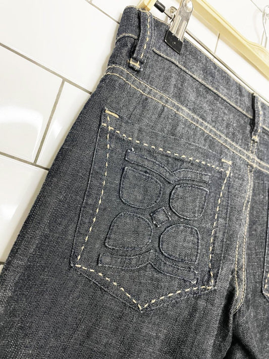 y2k bcbg contrast stitch wide leg flare jean culottes - good market thrift store