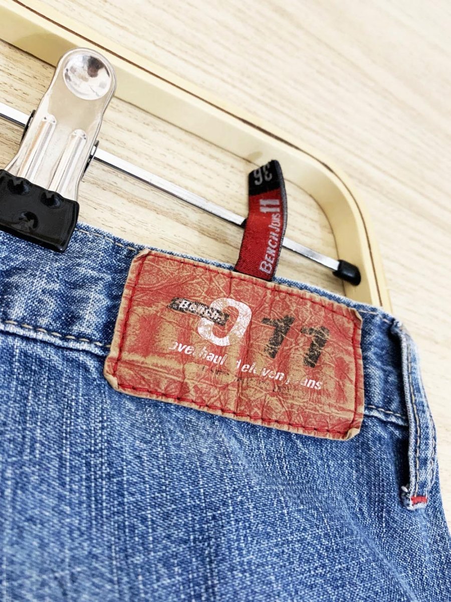 y2k bench 11 overhauled distressed long denim shorts - good market thrift store