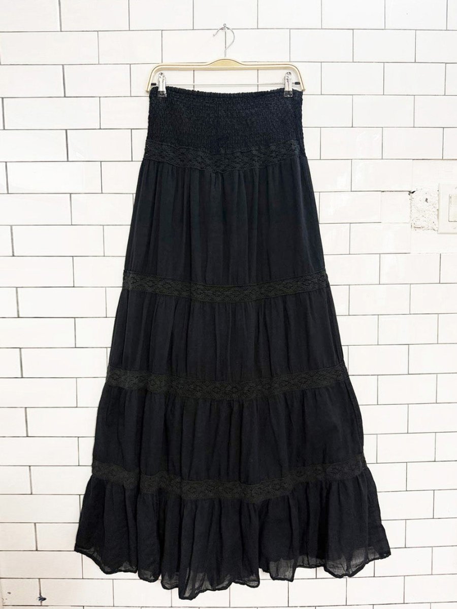 y2k bizz girl smocked tiered strapless maxi dress | skirt - good market thrift store