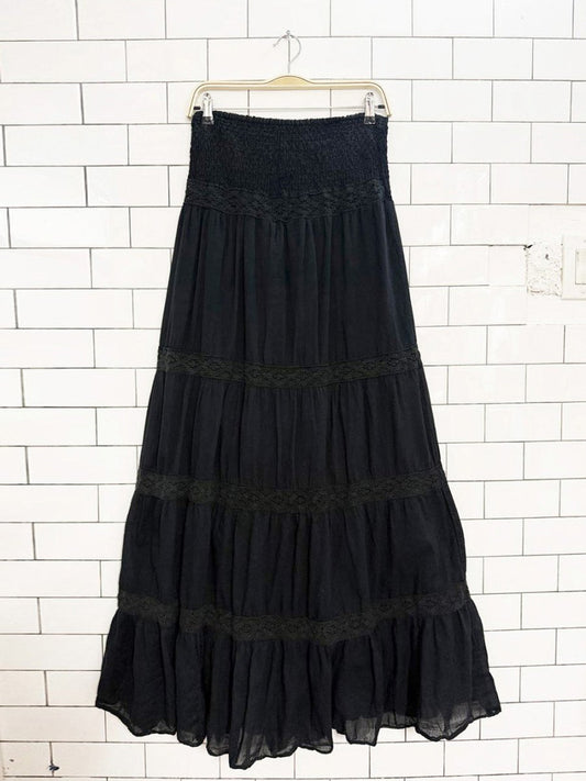 y2k bizz girl smocked tiered strapless maxi dress | skirt - good market thrift store