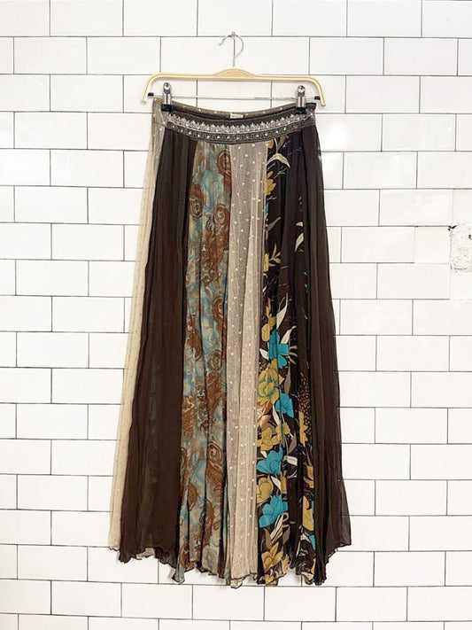 y2k boho natali patchwork flowy maxi skirt | made in USA - good market thrift store