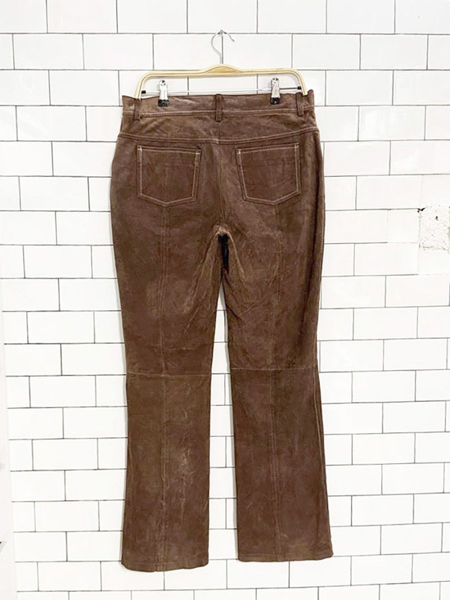 y2k bum suede contrast stitch straight leg pants | leather - good market thrift store