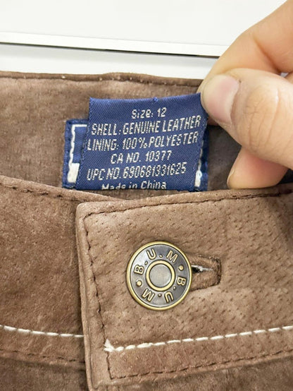 y2k bum suede contrast stitch straight leg pants | leather - good market thrift store