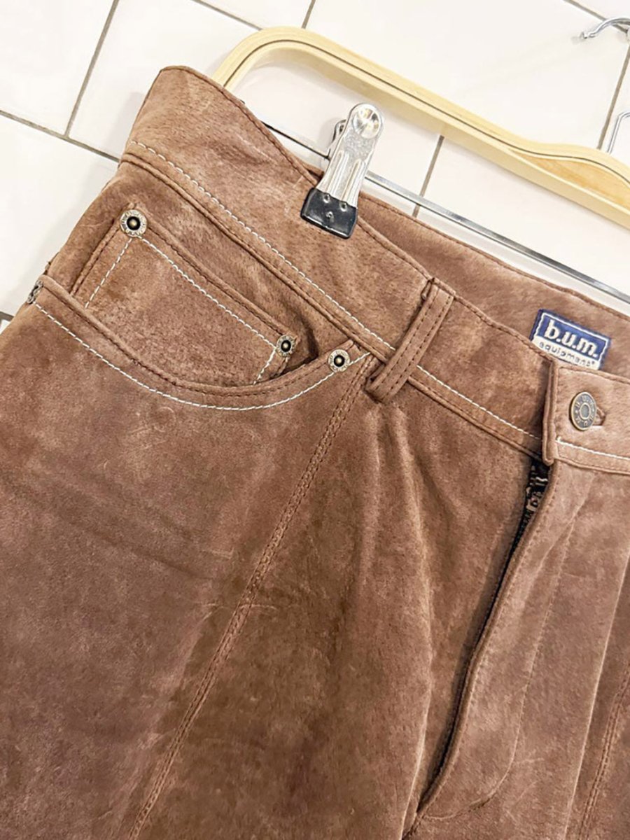 y2k bum suede contrast stitch straight leg pants | leather - good market thrift store