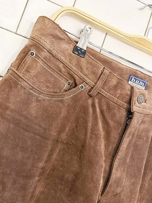y2k bum suede contrast stitch straight leg pants | leather - good market thrift store
