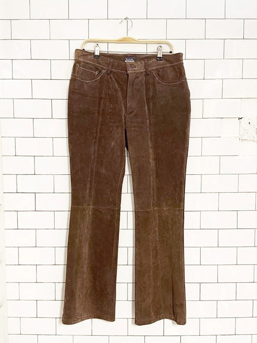 y2k bum suede contrast stitch straight leg pants | leather - good market thrift store