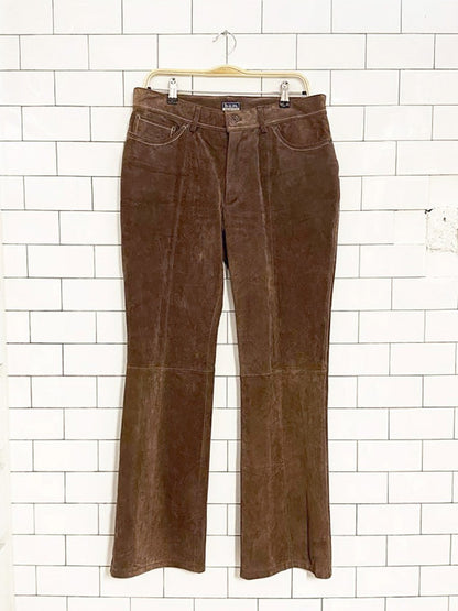 y2k bum suede contrast stitch straight leg pants | leather - good market thrift store