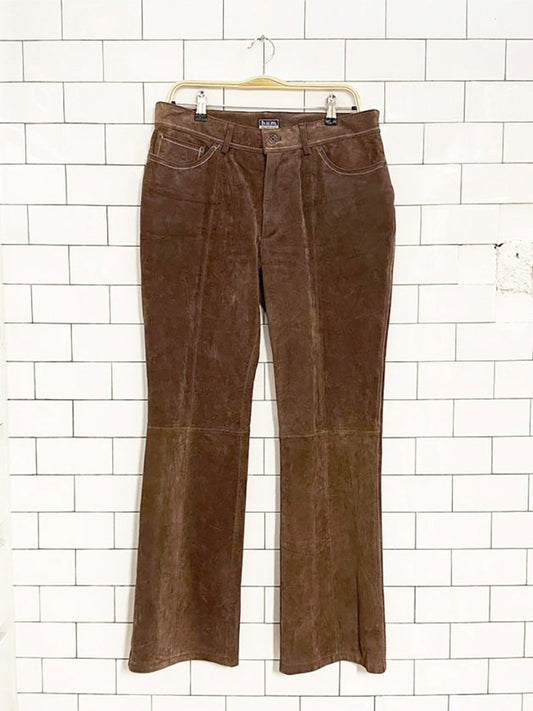 y2k bum suede contrast stitch straight leg pants | leather - good market thrift store