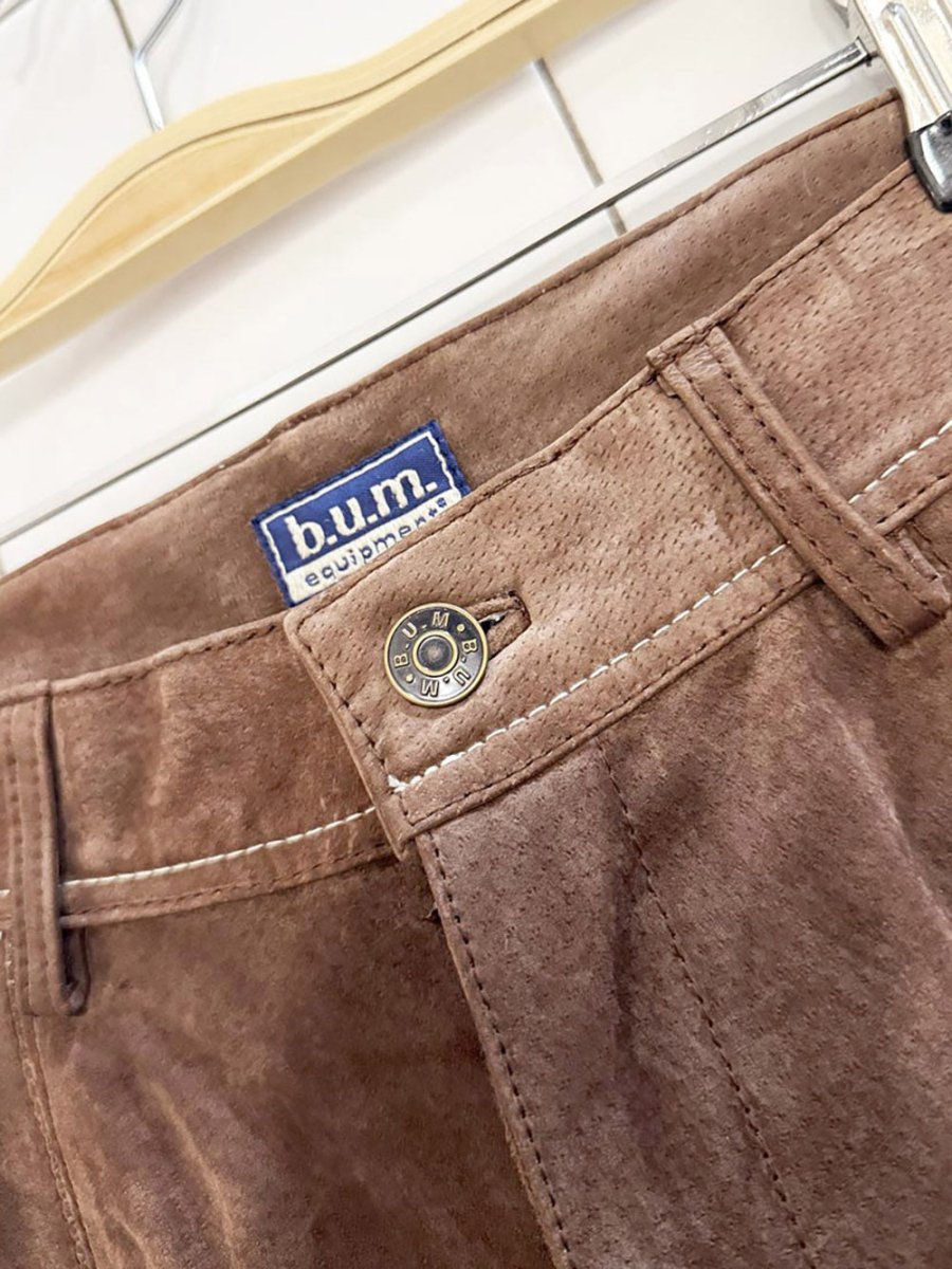 y2k bum suede contrast stitch straight leg pants | leather - good market thrift store