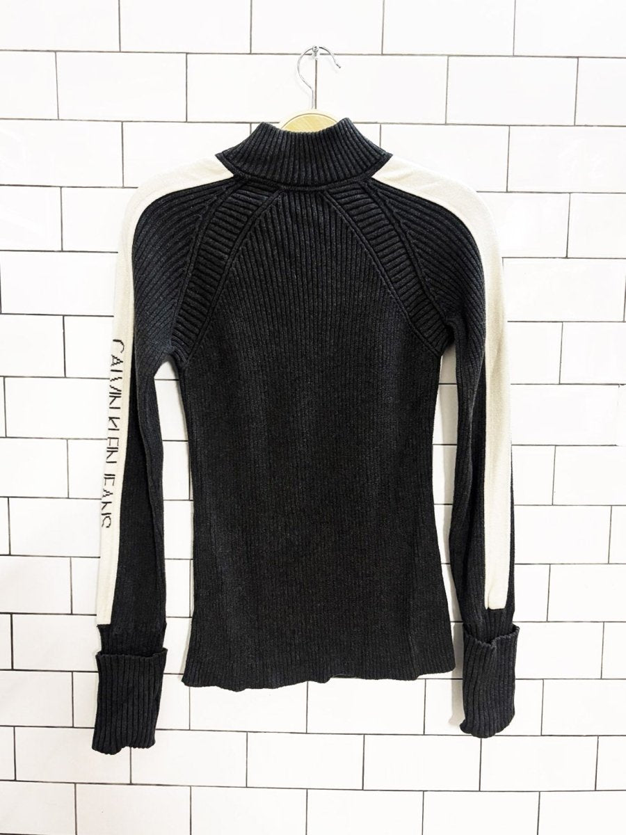 y2k calvin klein jeans 1/4 zip ribbed sweater - good market thrift store