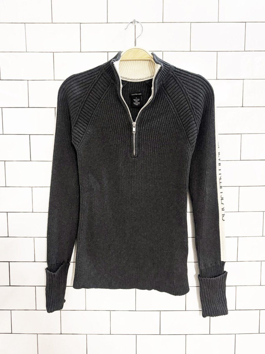 y2k calvin klein jeans 1/4 zip ribbed sweater - good market thrift store