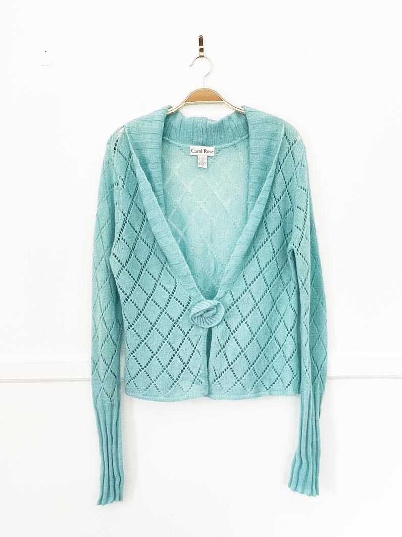 y2k carol rose mohair-blend pointelle knit rosebud cardigan - good market thrift store