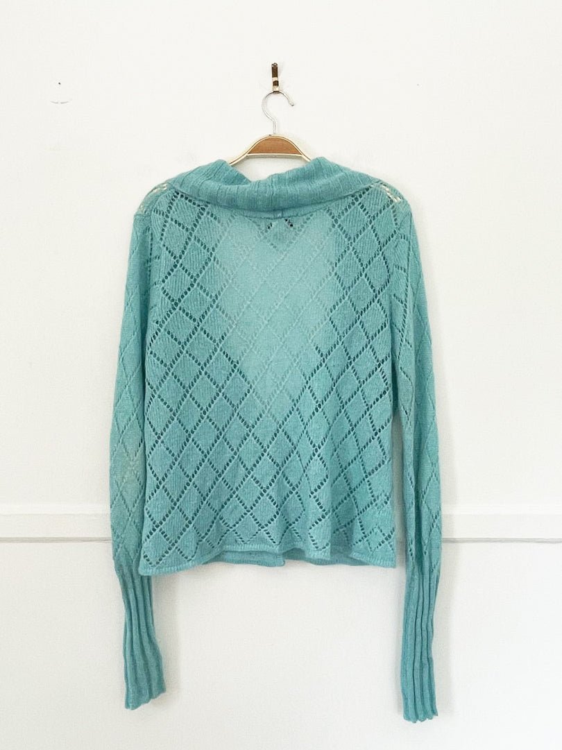 y2k carol rose mohair-blend pointelle knit rosebud cardigan - good market thrift store