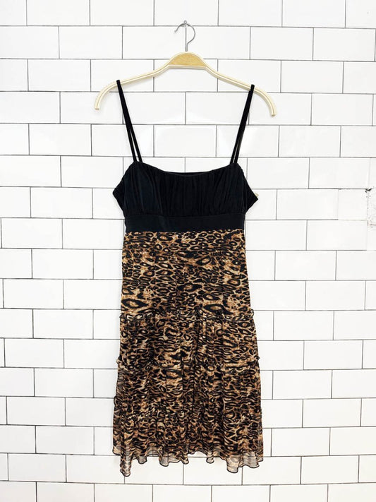 y2k city triangles babydoll tiered animal print mini dress - good market thrift store