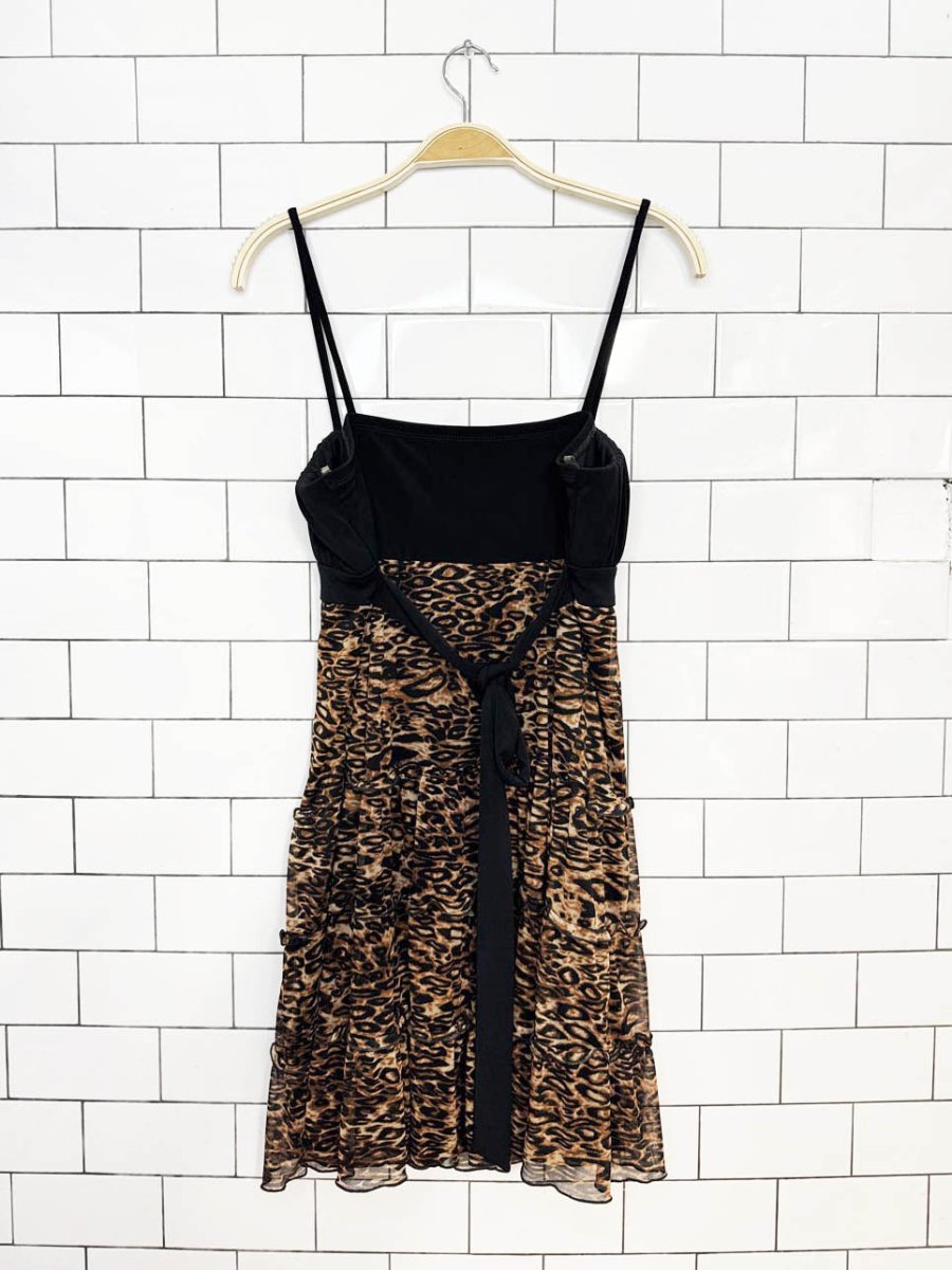 y2k city triangles babydoll tiered animal print mini dress - good market thrift store