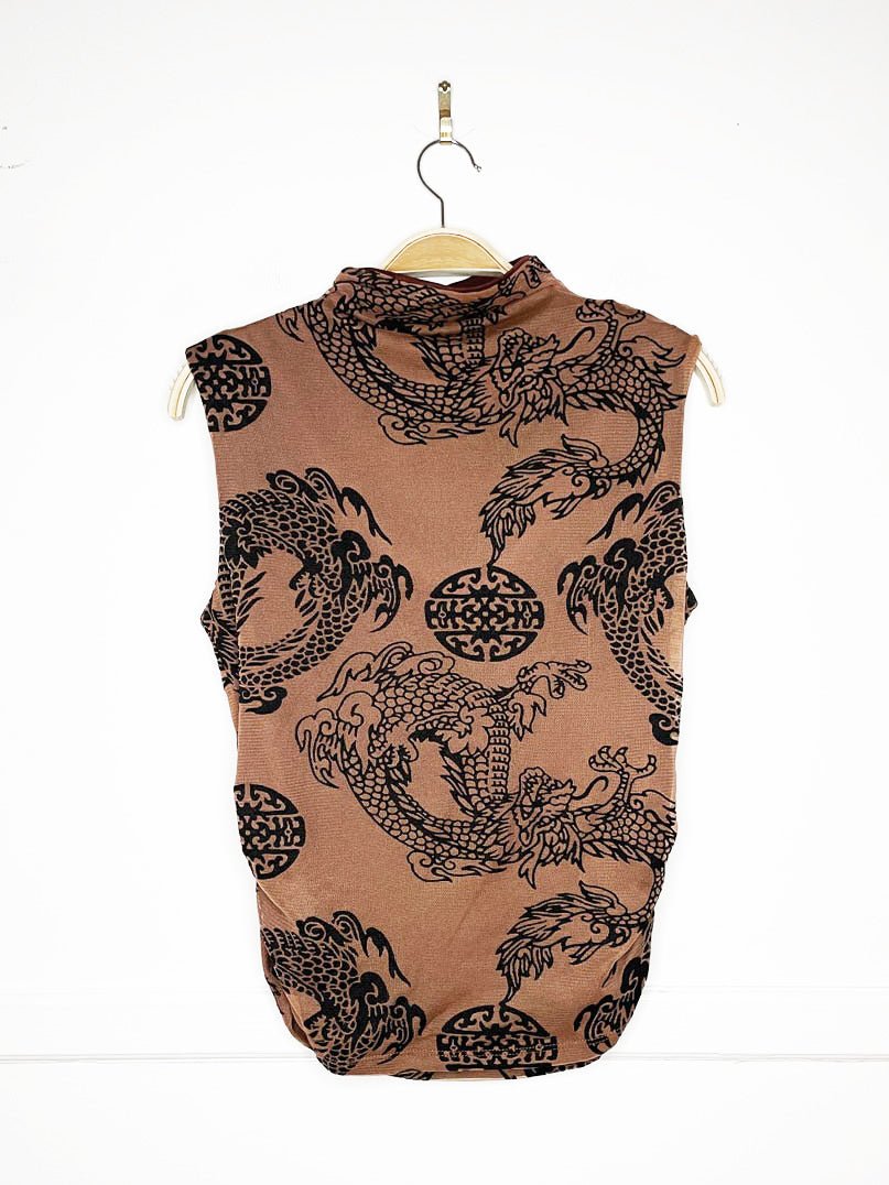 y2k coin 1804 dragon mock neck ruched mesh sleeveless shirt - good market thrift store