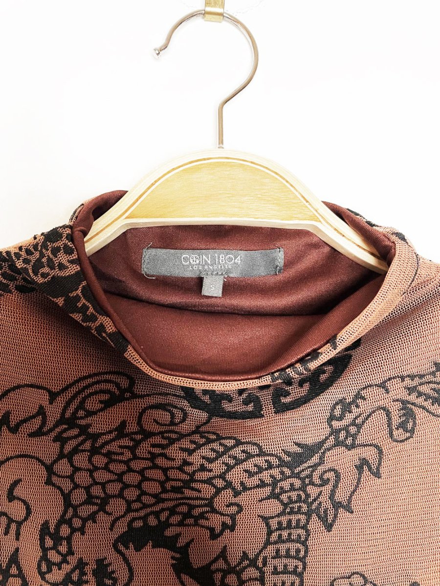 y2k coin 1804 dragon mock neck ruched mesh sleeveless shirt - good market thrift store