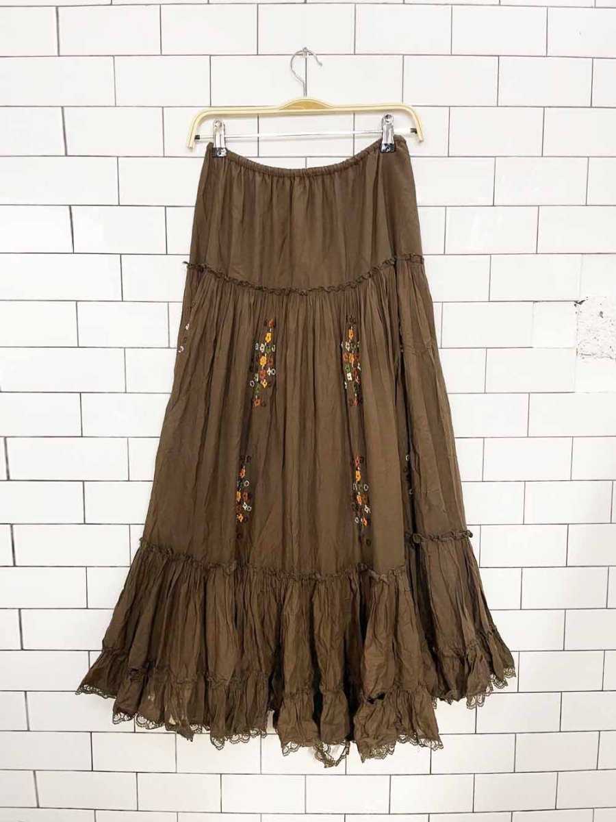 y2k costa blanca tiered floral beaded prairie maxi skirt - good market thrift store