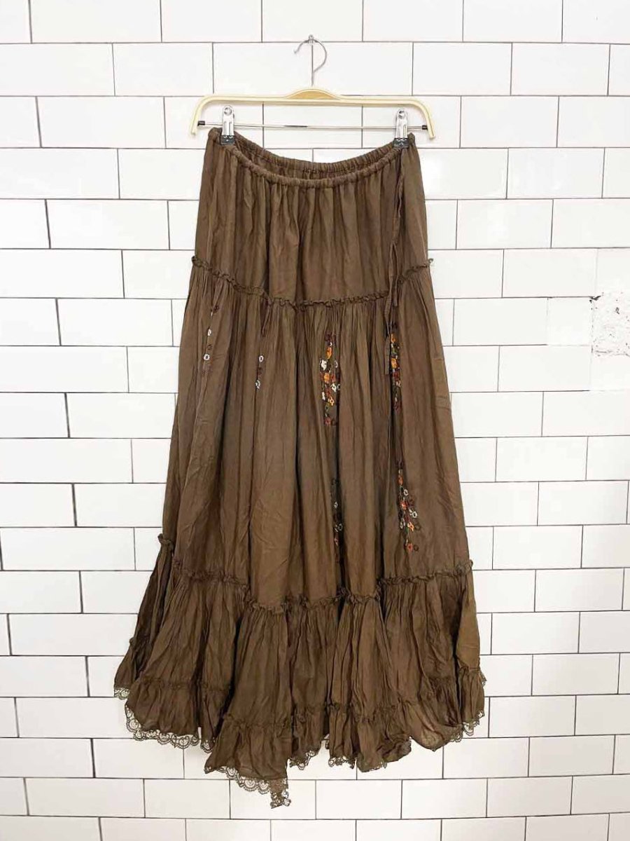 y2k costa blanca tiered floral beaded prairie maxi skirt - good market thrift store