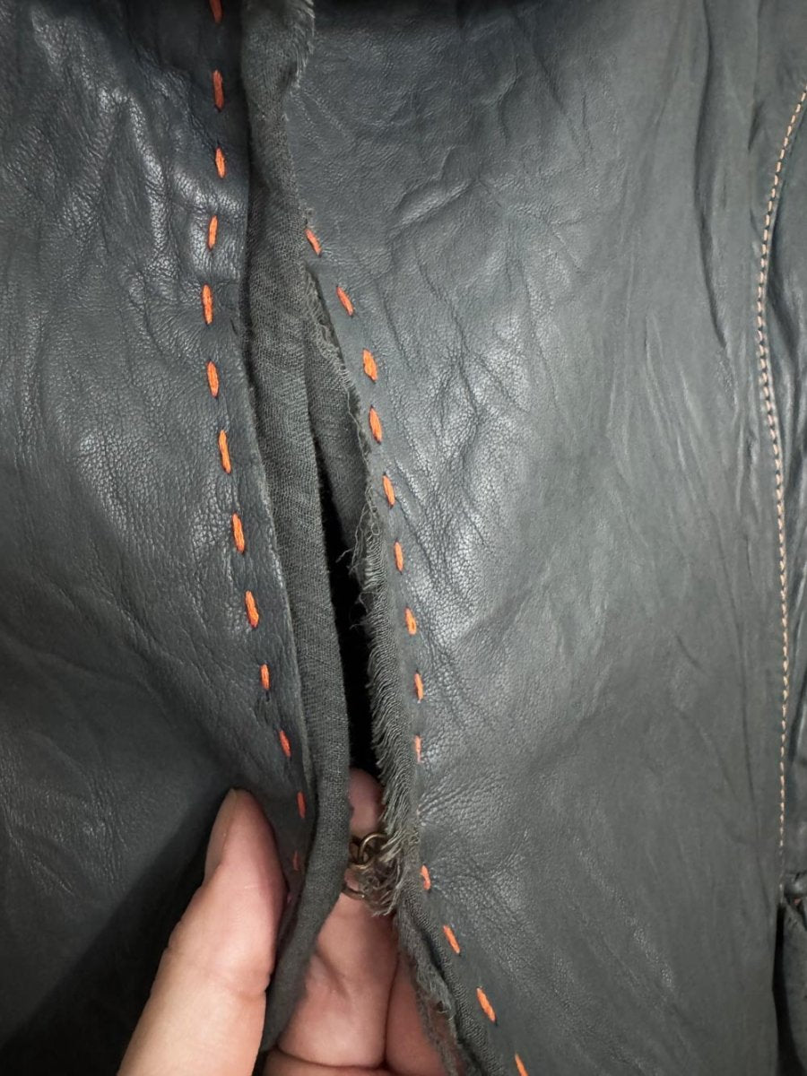 y2k danier butter leather crinkle contrast stitch gauze trim jacket | lambskin - good market thrift store