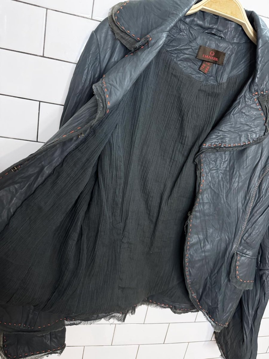 y2k danier butter leather crinkle contrast stitch gauze trim jacket | lambskin - good market thrift store