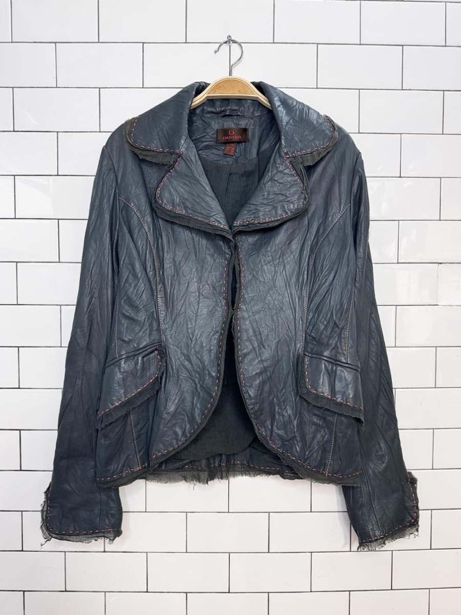 y2k danier butter leather crinkle contrast stitch gauze trim jacket | lambskin - good market thrift store