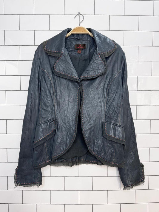 y2k danier butter leather crinkle contrast stitch gauze trim jacket | lambskin - good market thrift store