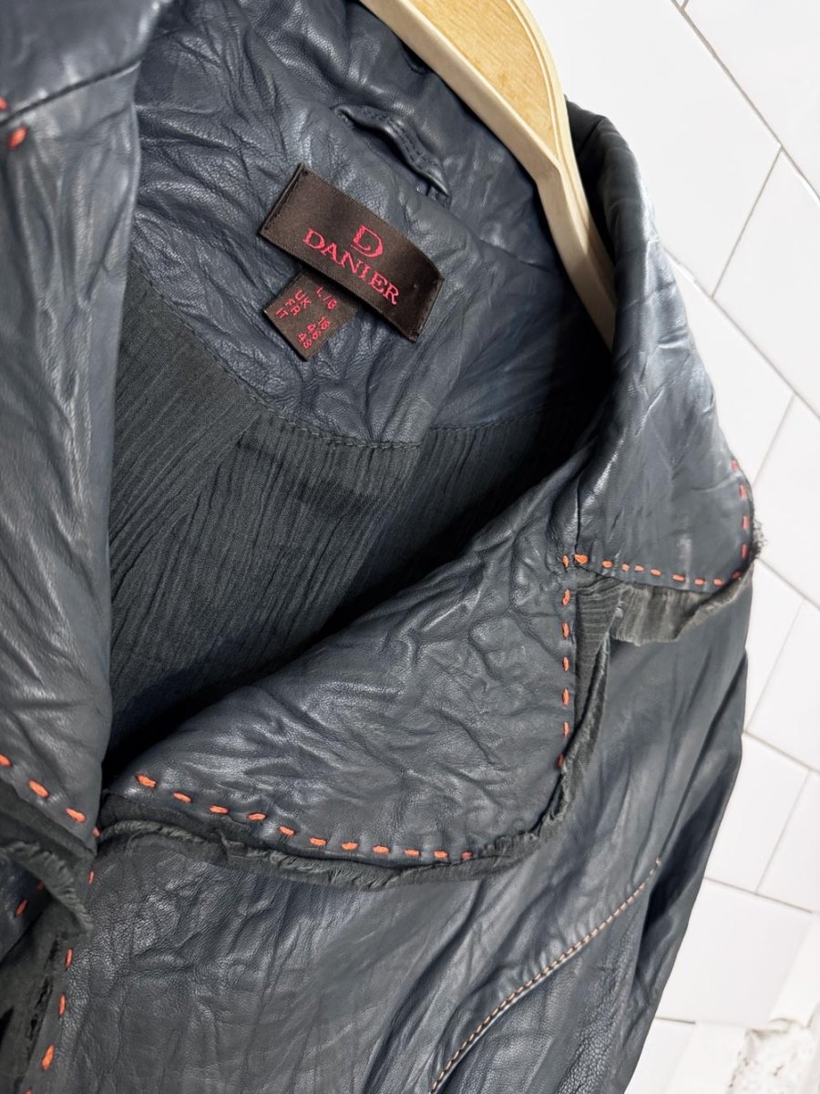 y2k danier butter leather crinkle contrast stitch gauze trim jacket | lambskin - good market thrift store