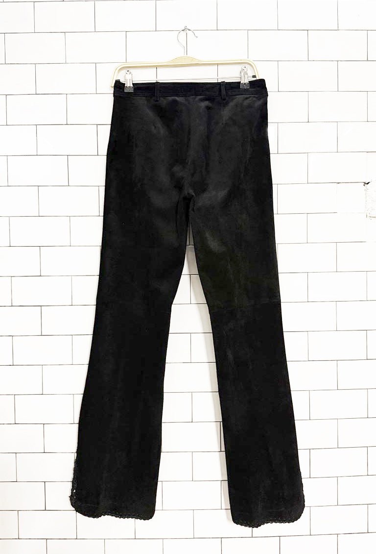 y2k danier crochet flare leg suede pants | leather - good market thrift store