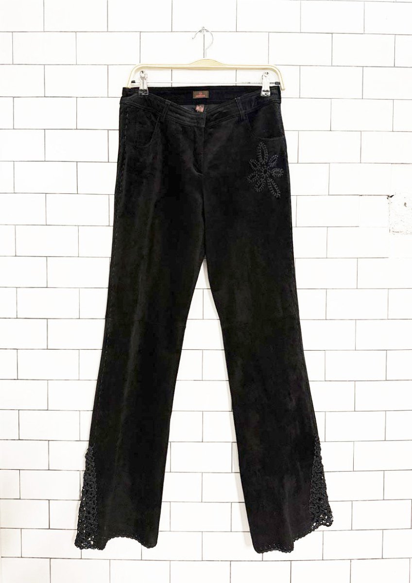 y2k danier crochet flare leg suede pants | leather - good market thrift store