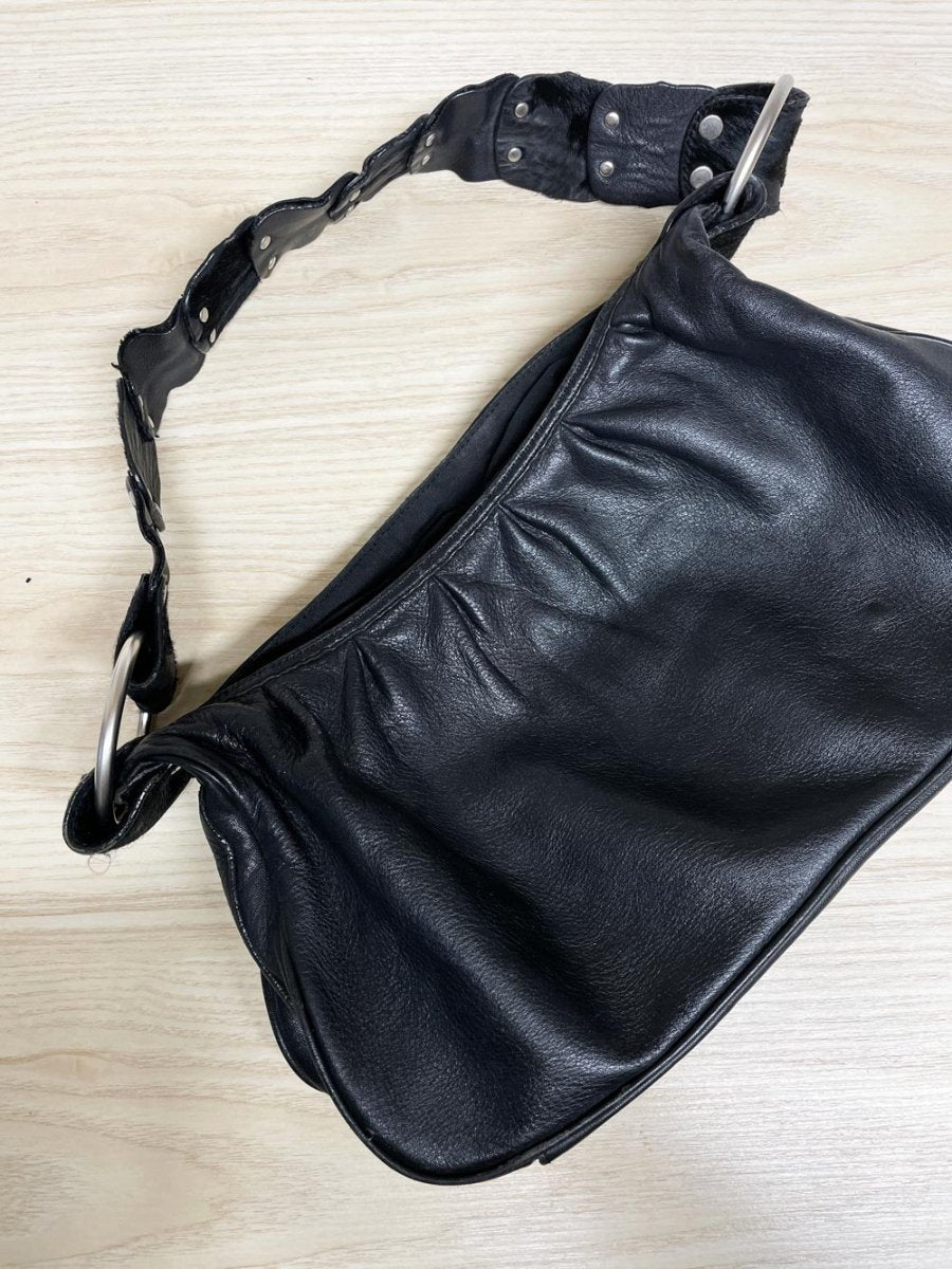 y2k danier leather shoulder bag | calf hair strap - good market thrift store