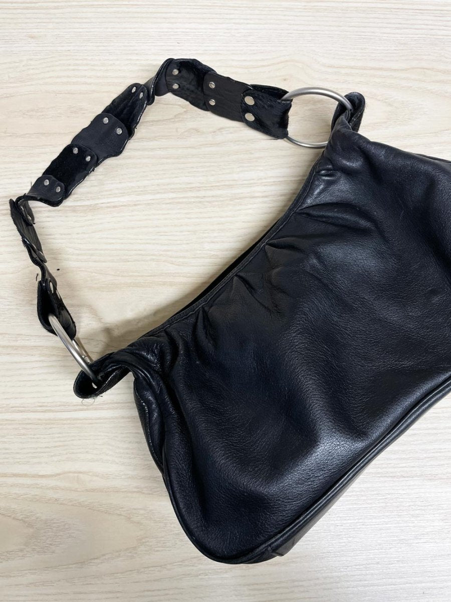 y2k danier leather shoulder bag | calf hair strap - good market thrift store