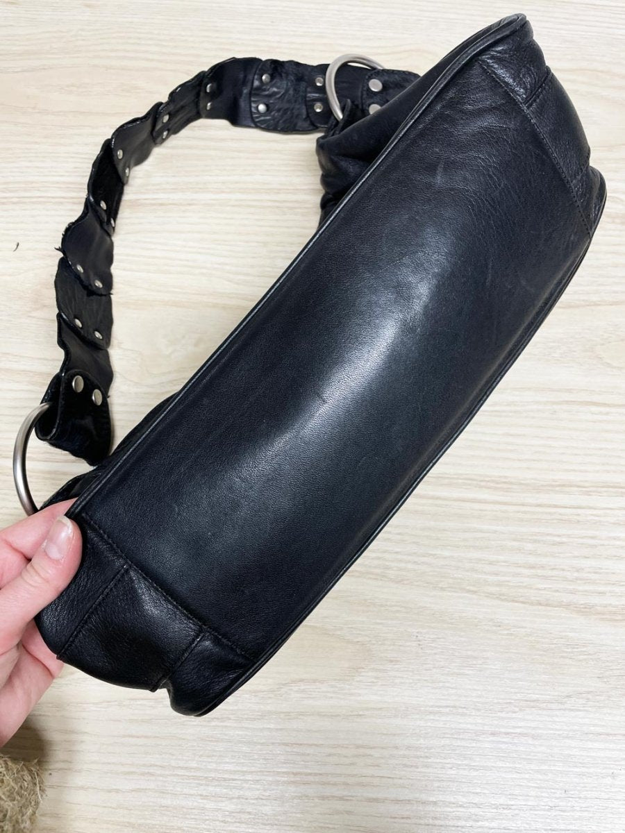y2k danier leather shoulder bag | calf hair strap - good market thrift store