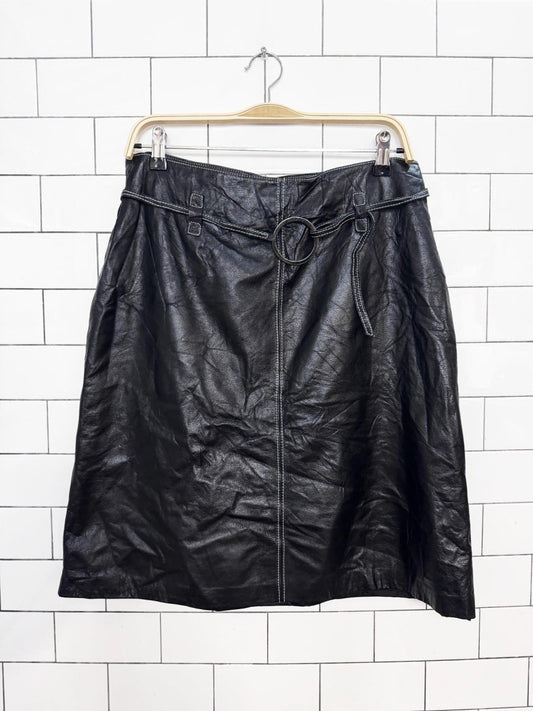 y2k danier soft leather contrast stitch belted skirt | made in canada - good market thrift store