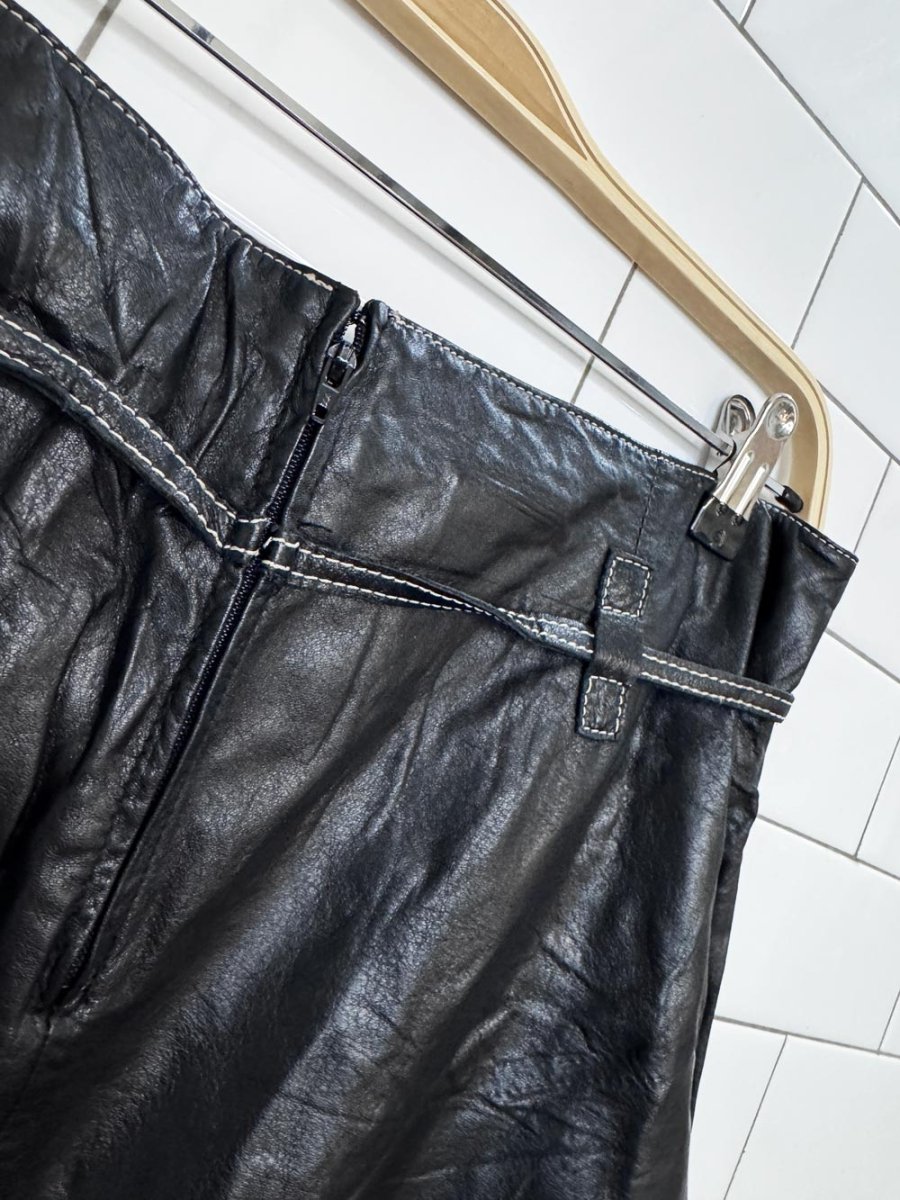 y2k danier soft leather contrast stitch belted skirt | made in canada - good market thrift store