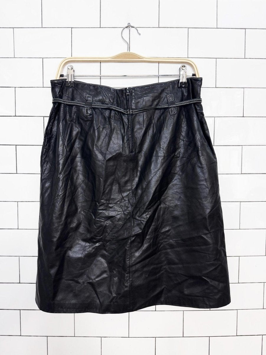 y2k danier soft leather contrast stitch belted skirt | made in canada - good market thrift store