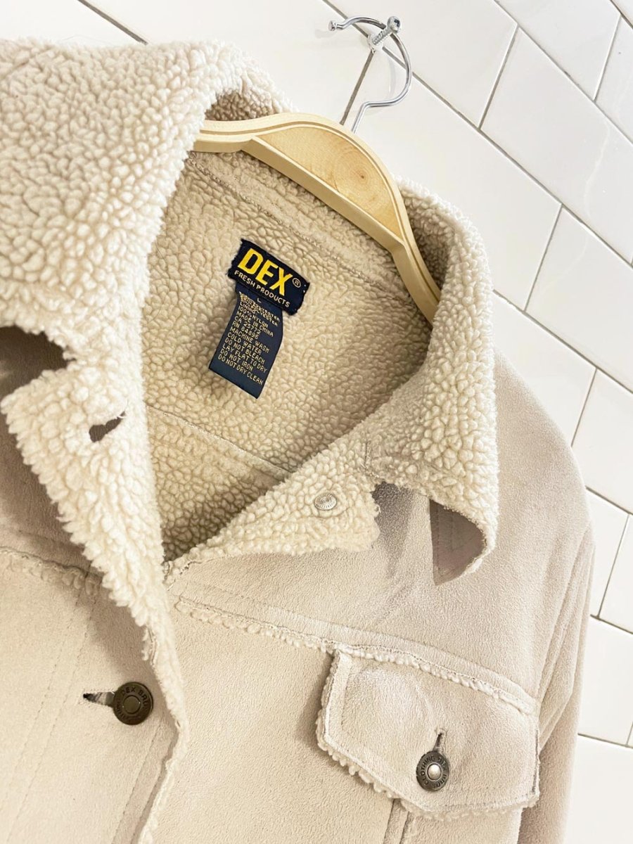 y2k dex faux sherpa suede trucker jacket - good market thrift store