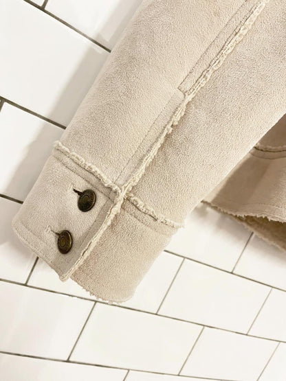 y2k dex faux sherpa suede trucker jacket - good market thrift store