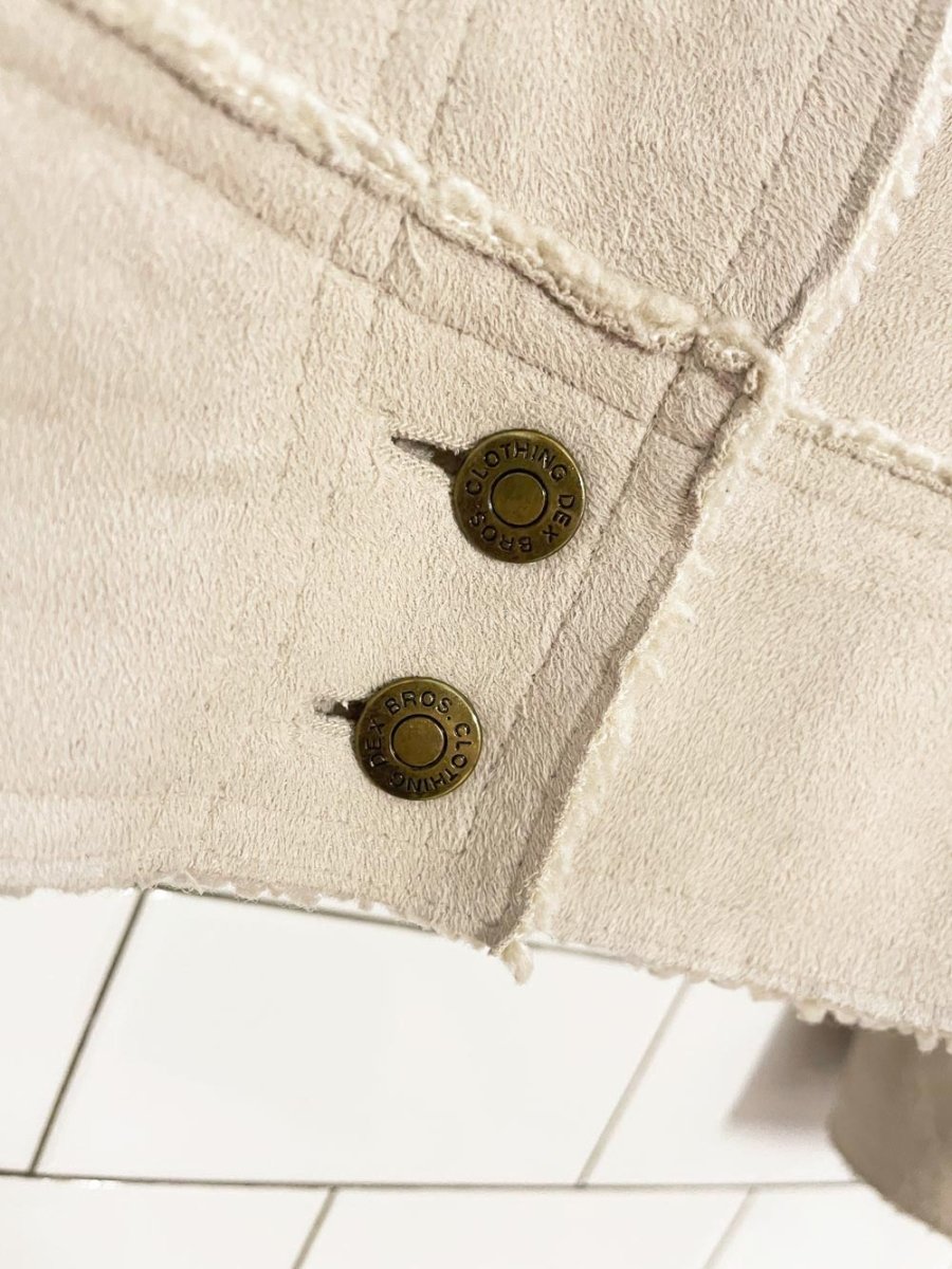 y2k dex faux sherpa suede trucker jacket - good market thrift store