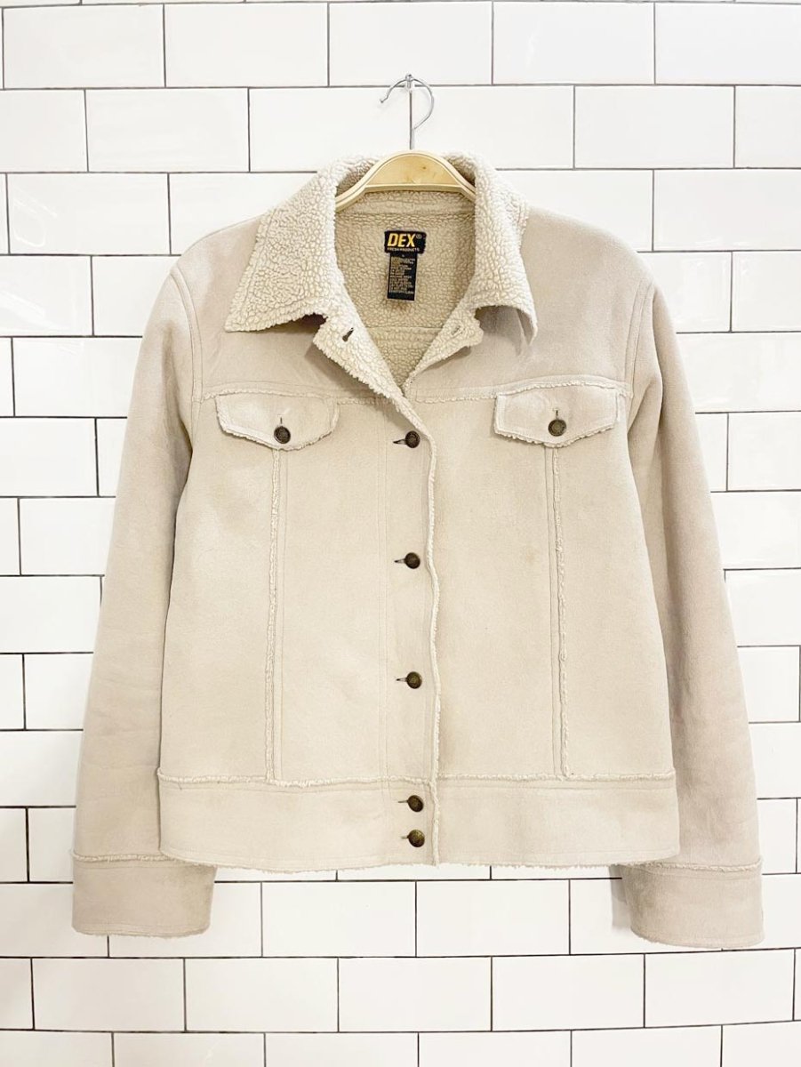 y2k dex faux sherpa suede trucker jacket - good market thrift store