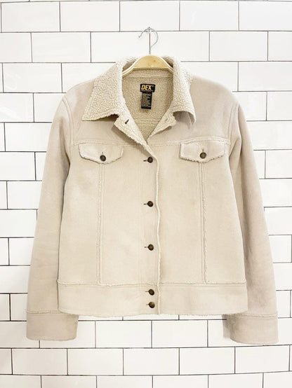 y2k dex faux sherpa suede trucker jacket - good market thrift store
