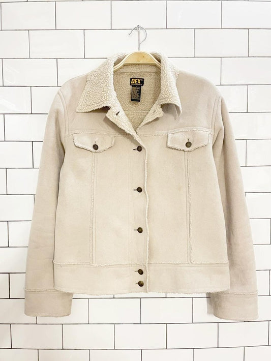 y2k dex faux sherpa suede trucker jacket - good market thrift store